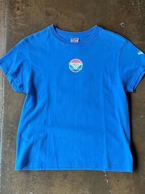 Vintage Roxy by Quiksilver Blue Colorful Logo Short Sleeve Baby Tee Surf Skate
